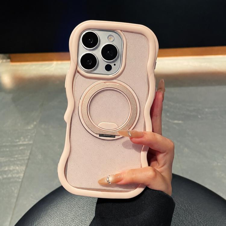 Custodia per telefono magnetica con supporto girevole traslucido e bordo ondulato, glitterato, For iPhone 15 Pro Max, For iPhone 15 Pro, For iPhone 15