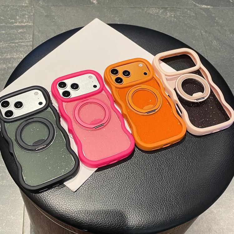 Custodia per telefono magnetica con supporto girevole traslucido e bordo ondulato, glitterato, For iPhone 17 Pro Max, For iPhone 17 Pro, For iPhone 17, For iPhone 16 Pro Max, For iPhone 16 Pro, For iPhone 16