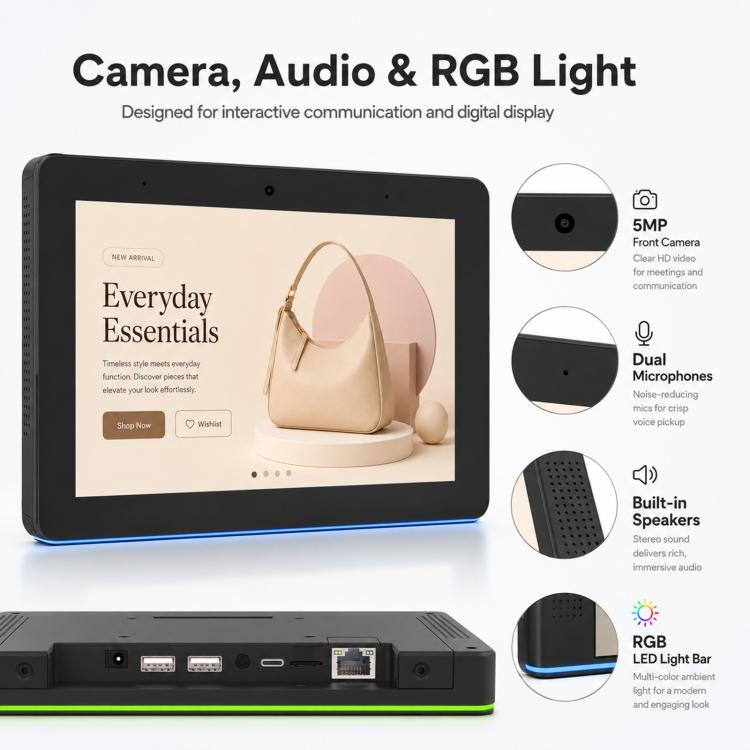 Schermo touch screen HD 8 pollici Android 14 con LED e RK3576S