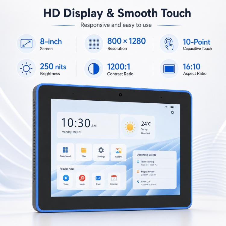 Schermo touch screen HD 8 pollici Android 14 con LED e RK3576S