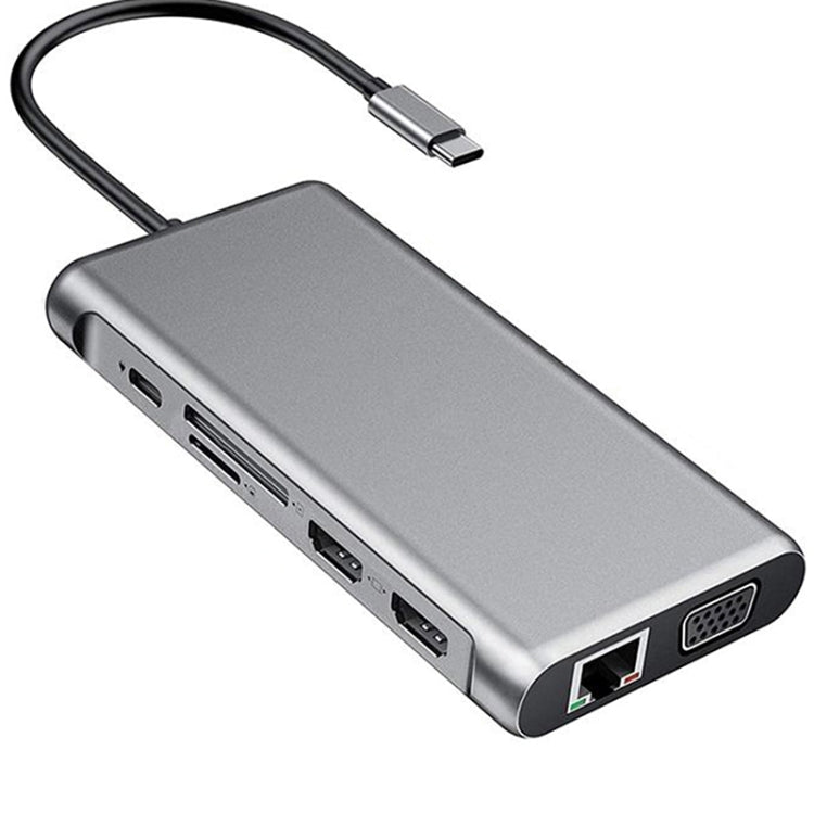 12 in 1 HDMI x2 + USB3.0 + USB2.0 + ricarica PD + VGA + RJ45 + jack da 3,5 mm + TF/SD x2 docking station HUB tipo C / USB-C