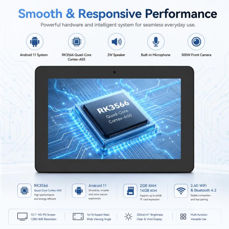 WF1036T Schermo touch screen HD da 10,1 pollici per segnaletica digitale, 2 GB + 16 GB, Android 11, processore RK3566 Quad Core, EU Plug, US Plug, UK Plug