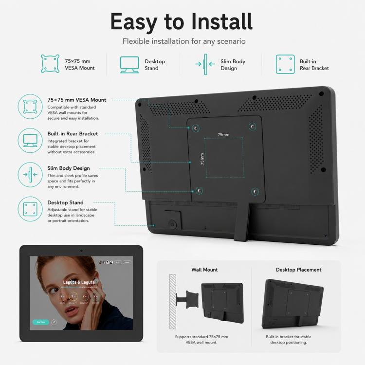 WF1036T Schermo touch screen HD da 10,1 pollici per segnaletica digitale, 2 GB + 16 GB, Android 11, processore RK3566 Quad Core, EU Plug, US Plug, UK Plug