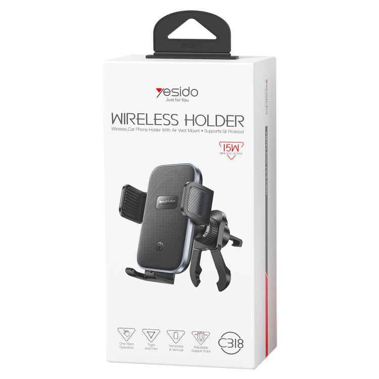 Supporto auto wireless Yesido C318 con clip bocchetta aria