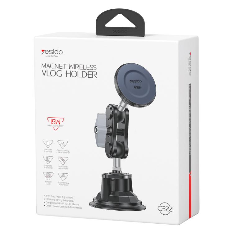 Supporto magnetico auto Yesido C322 con ricarica wireless 15W