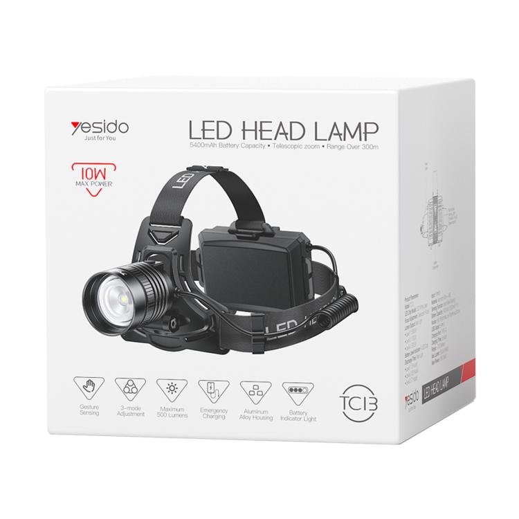 Lampada frontale a LED Yesido TC13 500LM con sensore a onde, 3 modalità e zoom., TC13