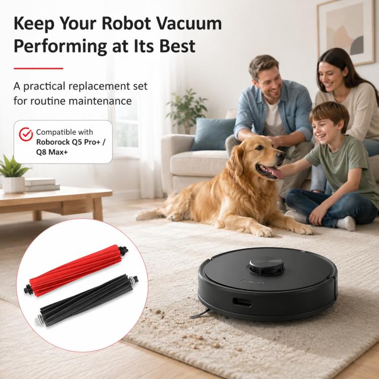 Accessori di ricambio per robot aspirapolvere Roborock Q5 Pro / Q5 Pro+ / Q8 Max / Q8 Max+, Dual Main Roller Brush, Dual Filter, Mop Pad, White Five Arm Side Brush, Black Five Arm Side Brush, Dust Bag, Activated Carbon Dust Bag