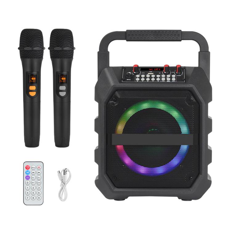 Altoparlante Bluetooth wireless portatile per esterni K6S con microfono alimentato da 2 batterie AA., with 2pcs Microphone
