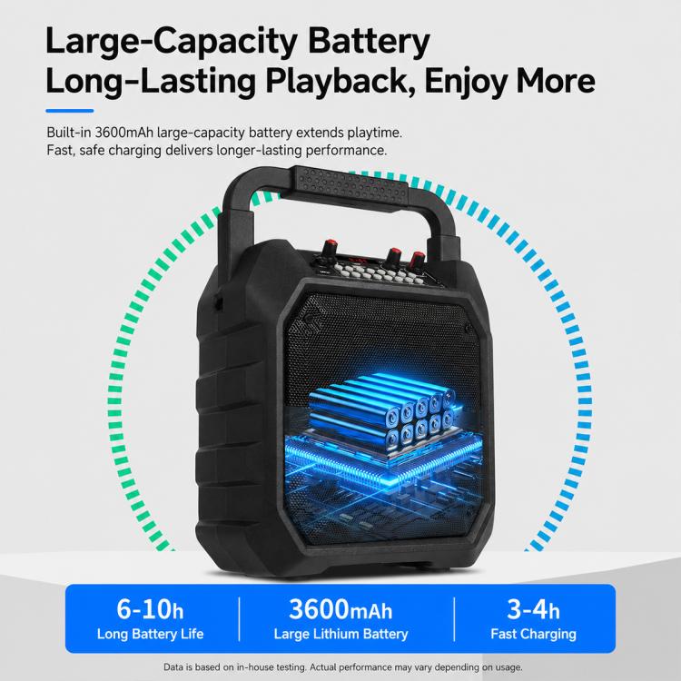 Altoparlante Bluetooth wireless portatile per esterni K6S con microfono alimentato da 2 batterie AA., with 2pcs Microphone