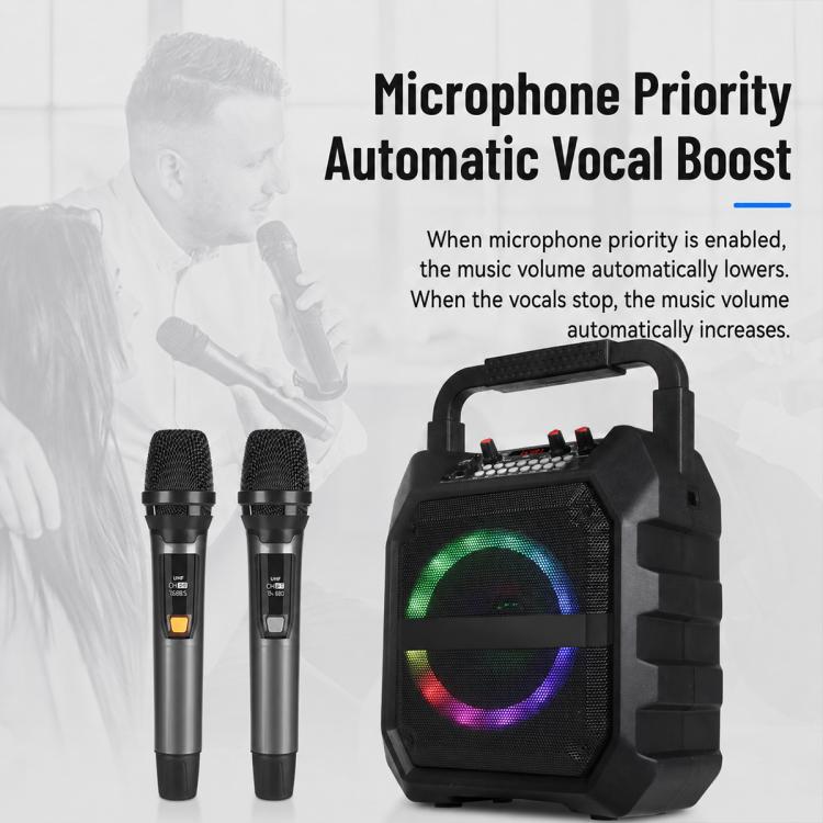 Altoparlante Bluetooth wireless portatile per esterni K6S con microfono alimentato da 2 batterie AA., with 2pcs Microphone