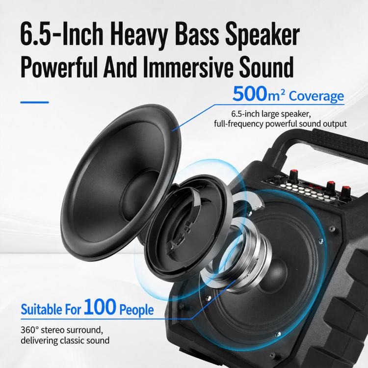 Altoparlante Bluetooth wireless portatile per esterni K6S con 2 microfoni ricaricabili, with 2pcs Rechargeable Microphones