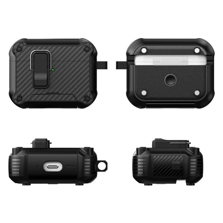 Custodia protettiva per auricolari con supporto pieghevole e texture in fibra di carbonio ispirata all'aquila., For AirPods Pro 3, For AirPods Pro 2