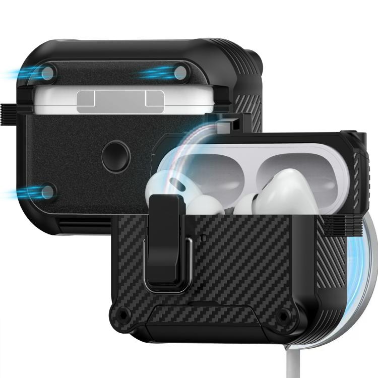 Custodia protettiva per auricolari con supporto pieghevole e texture in fibra di carbonio ispirata all'aquila., For AirPods Pro 3, For AirPods Pro 2