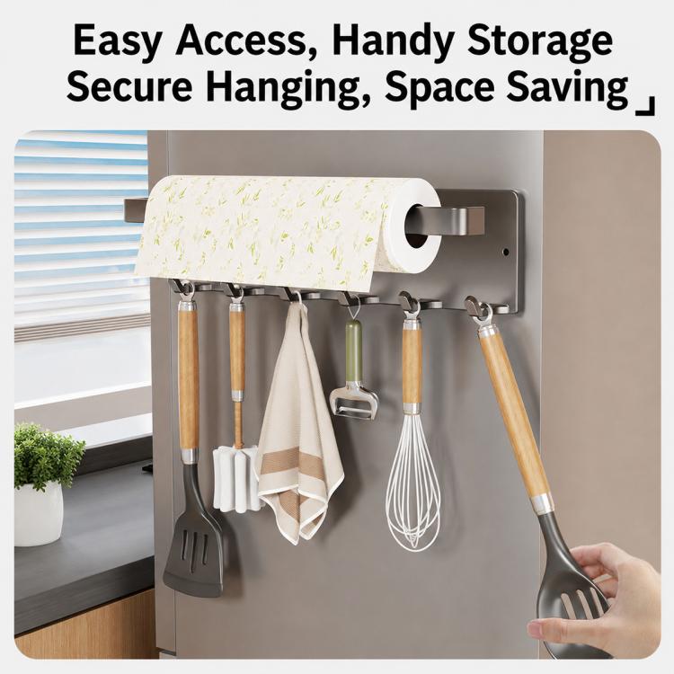 Porta rotolo di carta da cucina magnetico senza foratura con gancio