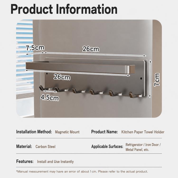 Porta rotolo di carta da cucina magnetico senza foratura con gancio