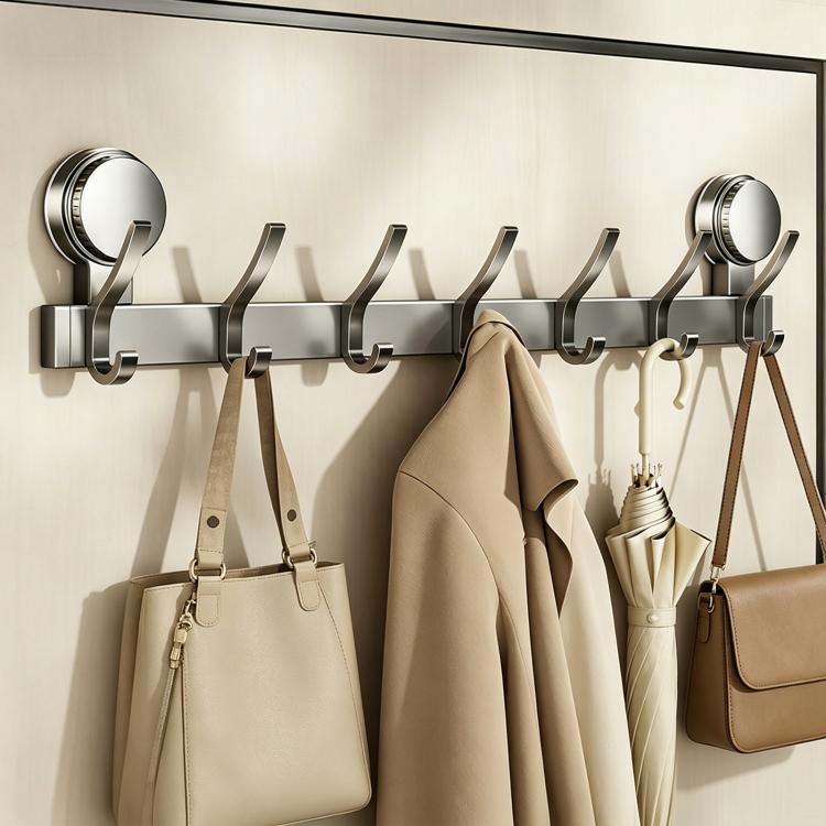 Porta senza foratura con ventose e ganci, scaffale portaoggetti, Upgraded Single Row 3-hook, Upgraded Single Row 4-hook, Upgraded Single Row 5-hook, Upgraded Single Row 6-hook, Upgraded Single Row 7-hook, Upgraded Single Row 8-hook                     ...