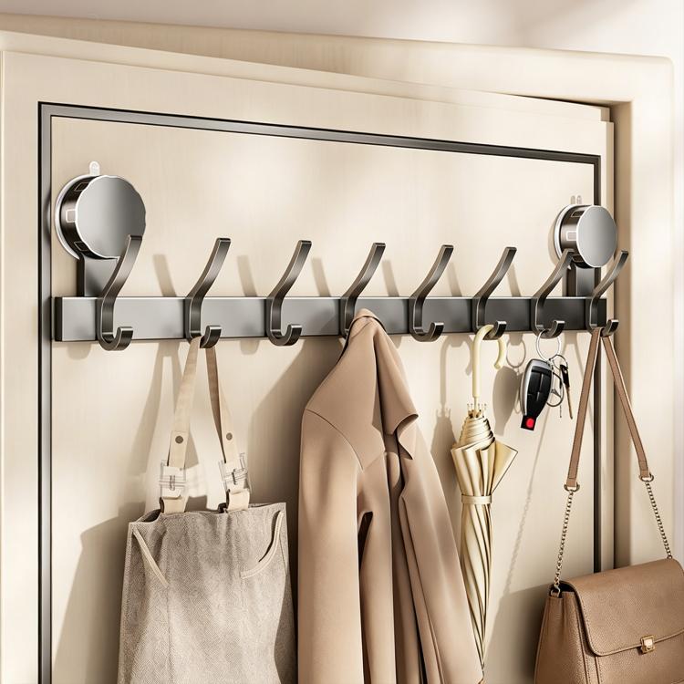 Porta senza foratura con ventose e ganci, scaffale portaoggetti, Upgraded Single Row 3-hook, Upgraded Single Row 4-hook, Upgraded Single Row 5-hook, Upgraded Single Row 6-hook, Upgraded Single Row 7-hook, Upgraded Single Row 8-hook                     ...