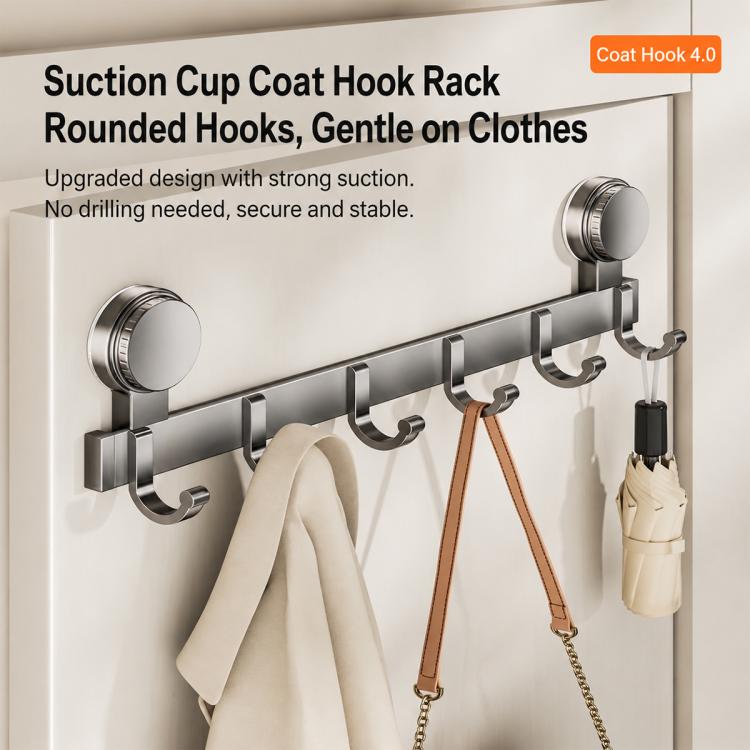Porta senza foratura con ventose e ganci, scaffale portaoggetti, Upgraded Single Row 3-hook, Upgraded Single Row 4-hook, Upgraded Single Row 5-hook, Upgraded Single Row 6-hook, Upgraded Single Row 7-hook, Upgraded Single Row 8-hook                     ...