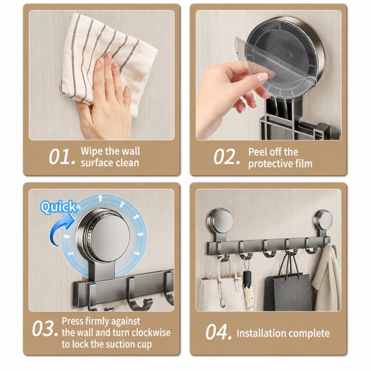 Porta senza foratura con ventose e ganci, scaffale portaoggetti, Upgraded Single Row 3-hook, Upgraded Single Row 4-hook, Upgraded Single Row 5-hook, Upgraded Single Row 6-hook, Upgraded Single Row 7-hook, Upgraded Single Row 8-hook                     ...