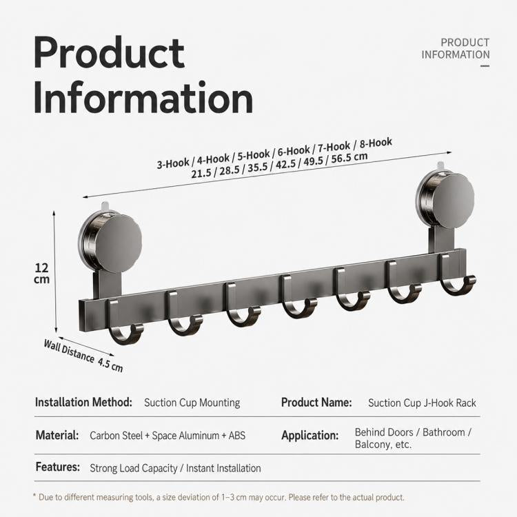 Porta senza foratura con ventose e ganci, scaffale portaoggetti, Upgraded Single Row 3-hook, Upgraded Single Row 4-hook, Upgraded Single Row 5-hook, Upgraded Single Row 6-hook, Upgraded Single Row 7-hook, Upgraded Single Row 8-hook                     ...