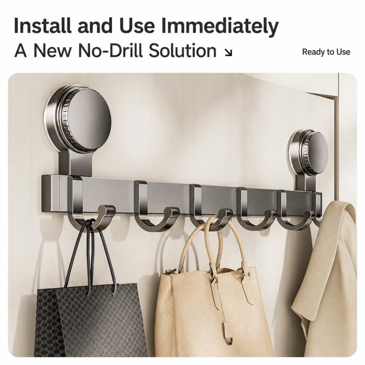 Porta senza foratura con ventose e ganci, scaffale portaoggetti, Upgraded Single Row 3-hook, Upgraded Single Row 4-hook, Upgraded Single Row 5-hook, Upgraded Single Row 6-hook, Upgraded Single Row 7-hook, Upgraded Single Row 8-hook                     ...
