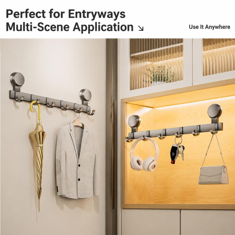 Porta senza foratura con ventose e ganci, scaffale portaoggetti, Upgraded Single Row 3-hook, Upgraded Single Row 4-hook, Upgraded Single Row 5-hook, Upgraded Single Row 6-hook, Upgraded Single Row 7-hook, Upgraded Single Row 8-hook                     ...