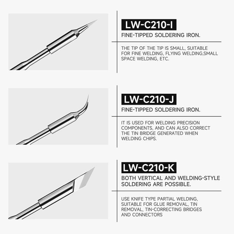 Punta per saldatore senza piombo Luowei serie LW-C210 per stazione saldante serie 210 / T26, LW-C210-I, LW-C210-J, LW-C210-K