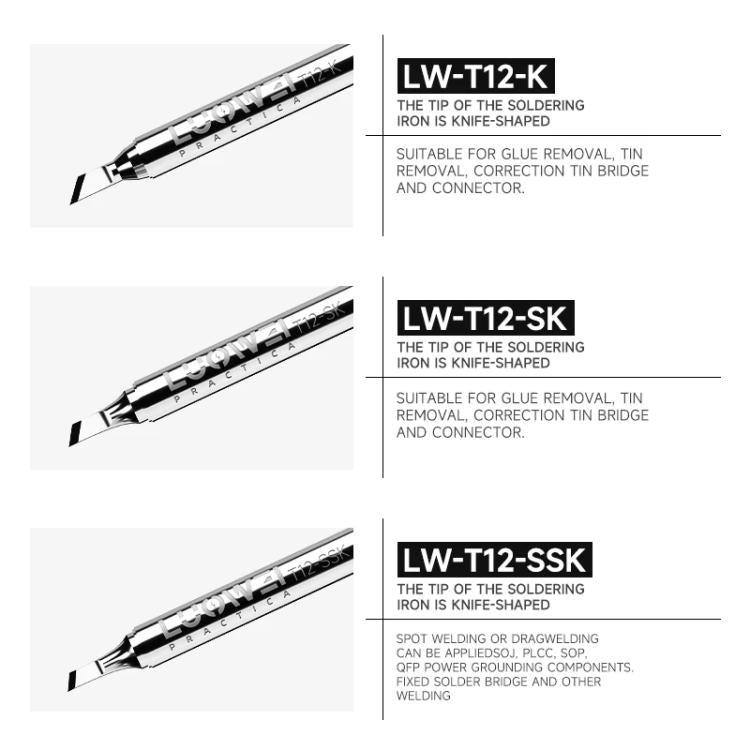 Punte per saldatore Luowei serie LW-T12 per stazione di saldatura T12, LW-T12-I, LW-T12-J, LW-T12-JS, LW-T12-K, LW-T12-SK, LW-T12-SSK