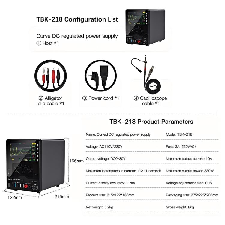 Alimentatore CC regolato 30V 10A TBK-218 con display LCD