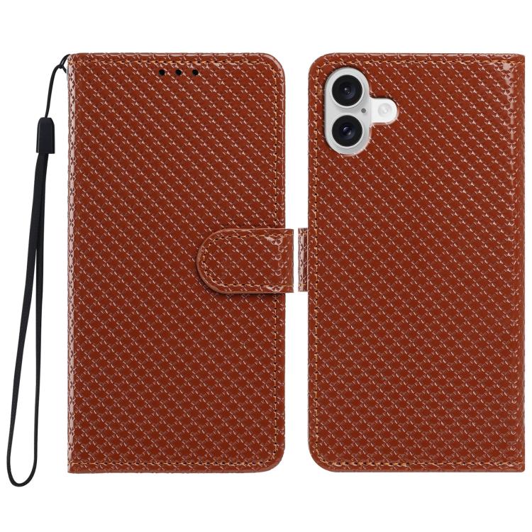 Custodia per telefono in ecopelle con fibbia a specchio e cordino nero sottile., For iPhone 16 Pro, For iPhone 16 Plus