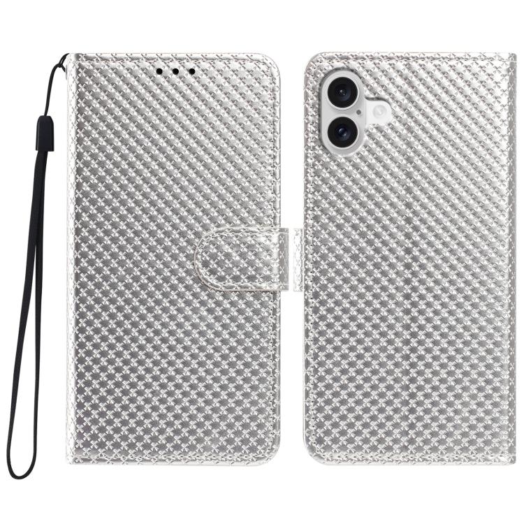 Custodia per telefono in ecopelle con fibbia a specchio e cordino nero sottile., For iPhone 16 Pro, For iPhone 16 Plus