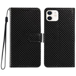 Custodia per telefono in ecopelle con fibbia a specchio e cordino nero sottile., For iPhone 11 Pro Max, For iPhone 11