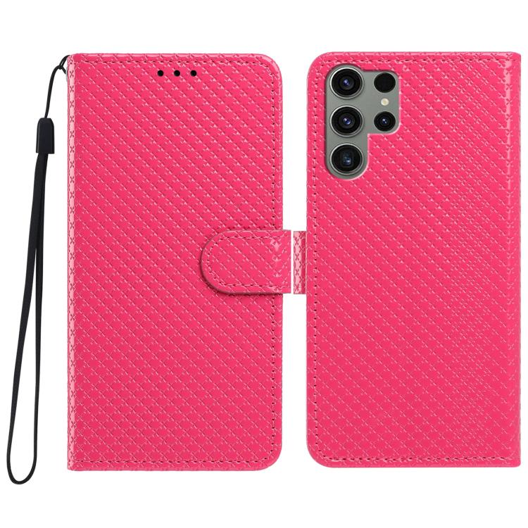Custodia per telefono in ecopelle con fibbia a specchio e cordino nero sottile., For Galaxy S23 Ultra 5G, For Galaxy S23+ 5G