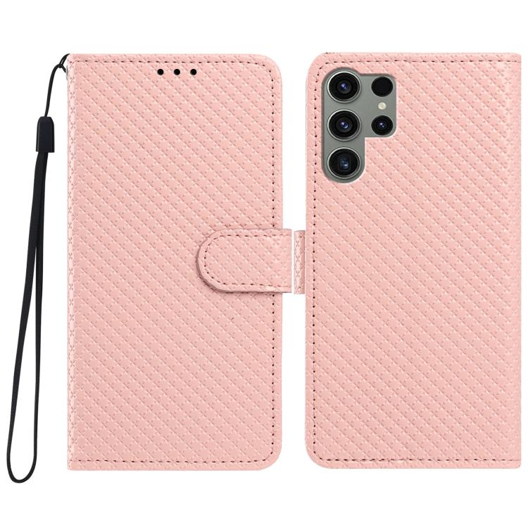 Custodia per telefono in ecopelle con fibbia a specchio e cordino nero sottile., For Galaxy S23 Ultra 5G, For Galaxy S23+ 5G
