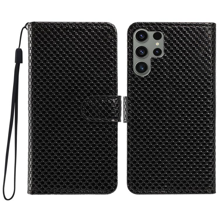 Custodia per telefono in ecopelle con fibbia a specchio e cordino nero sottile., For Galaxy S23 Ultra 5G, For Galaxy S23+ 5G