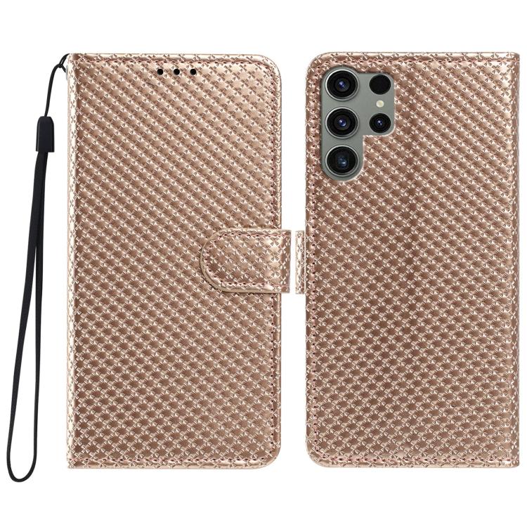 Custodia per telefono in ecopelle con fibbia a specchio e cordino nero sottile., For Galaxy S23 Ultra 5G, For Galaxy S23+ 5G