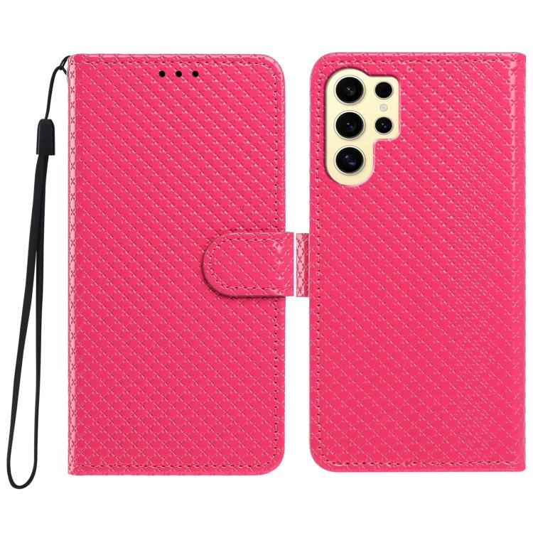 Custodia per telefono in ecopelle con fibbia a specchio e cordino nero sottile., For Galaxy S24 Ultra 5G, For Galaxy S24+ 5G