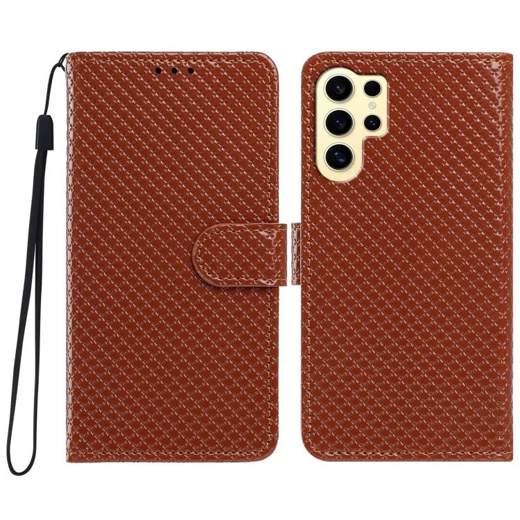 Custodia per telefono in ecopelle con fibbia a specchio e cordino nero sottile., For Galaxy S24 Ultra 5G, For Galaxy S24+ 5G
