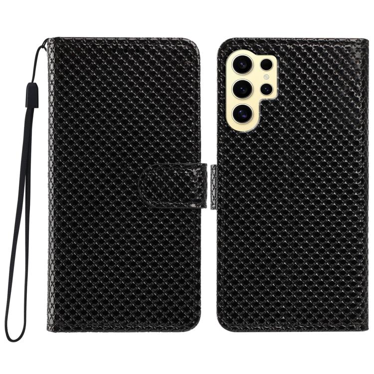 Custodia per telefono in ecopelle con fibbia a specchio e cordino nero sottile., For Galaxy S24 Ultra 5G, For Galaxy S24+ 5G
