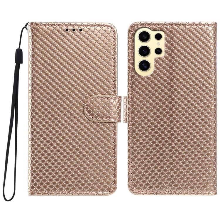 Custodia per telefono in ecopelle con fibbia a specchio e cordino nero sottile., For Galaxy S24 Ultra 5G, For Galaxy S24+ 5G