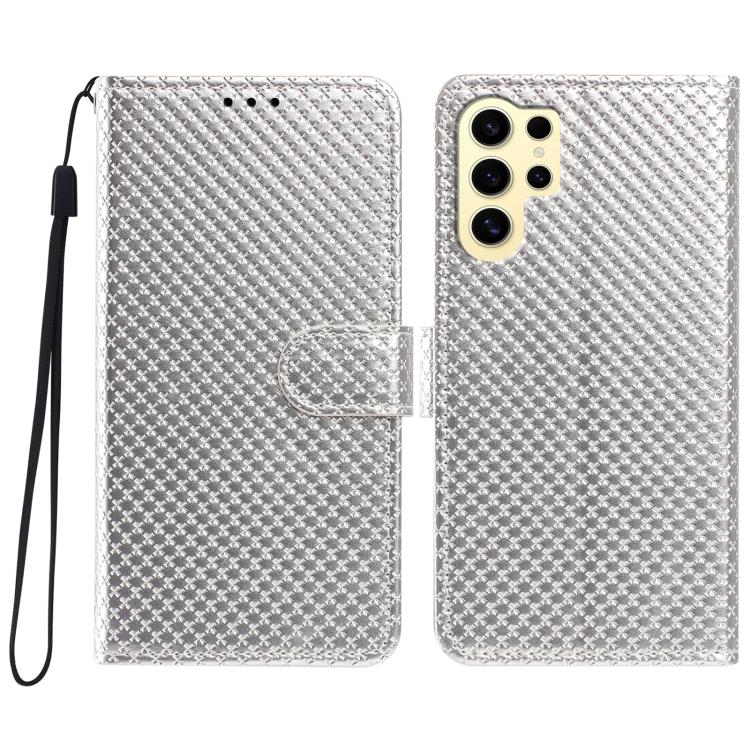 Custodia per telefono in ecopelle con fibbia a specchio e cordino nero sottile., For Galaxy S24 Ultra 5G, For Galaxy S24+ 5G