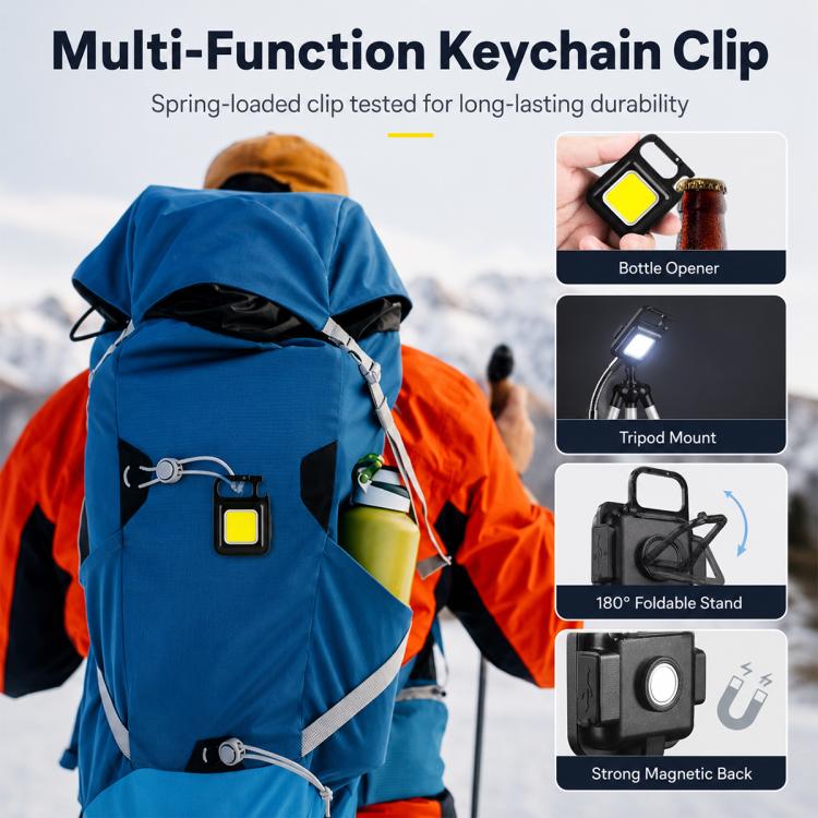 Mini torcia a LED COB portatile da portachiavi per campeggio., 150mAh, 200mAh, 300mAh, 500mAh, 800mAh