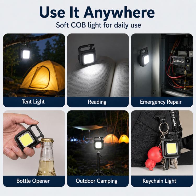 Mini torcia a LED COB portatile da portachiavi per campeggio., 150mAh, 200mAh, 300mAh, 500mAh, 800mAh