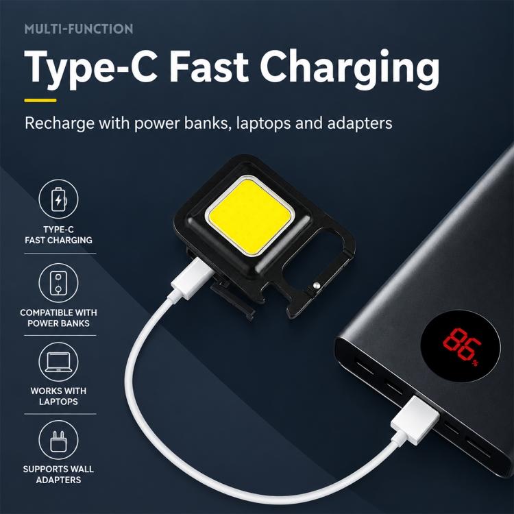 Mini torcia a LED COB portatile da portachiavi per campeggio., 150mAh, 200mAh, 300mAh, 500mAh, 800mAh