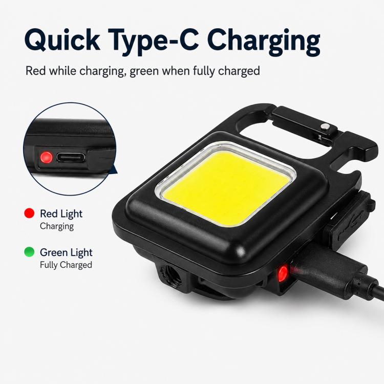 Mini torcia a LED COB portatile da portachiavi per campeggio., 150mAh, 200mAh, 300mAh, 500mAh, 800mAh