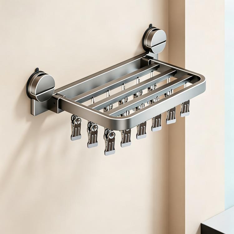 Stendibiancheria pieghevole da balcone con ventosa multi-clip, senza foratura, 18 Clips, 24 Clips, 30 Clips
