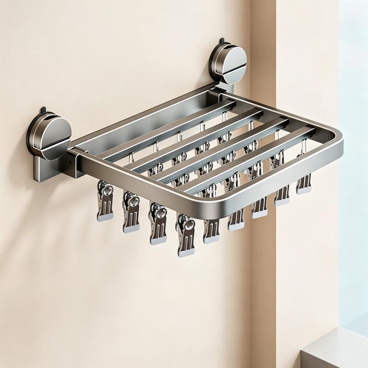 Stendibiancheria pieghevole da balcone con ventosa multi-clip, senza foratura, 18 Clips, 24 Clips, 30 Clips