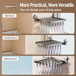 Stendibiancheria pieghevole da balcone con ventosa multi-clip, senza foratura, 18 Clips, 24 Clips, 30 Clips
