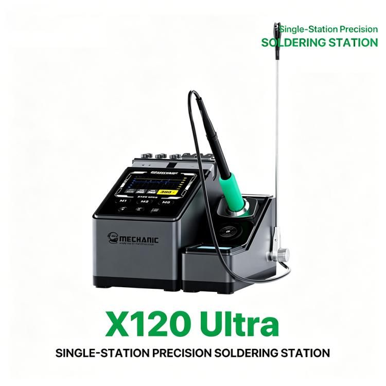 Stazione di saldatura a singola stazione intelligente con controllo della temperatura MECHANIC X120 Ultra, a forma di penna.