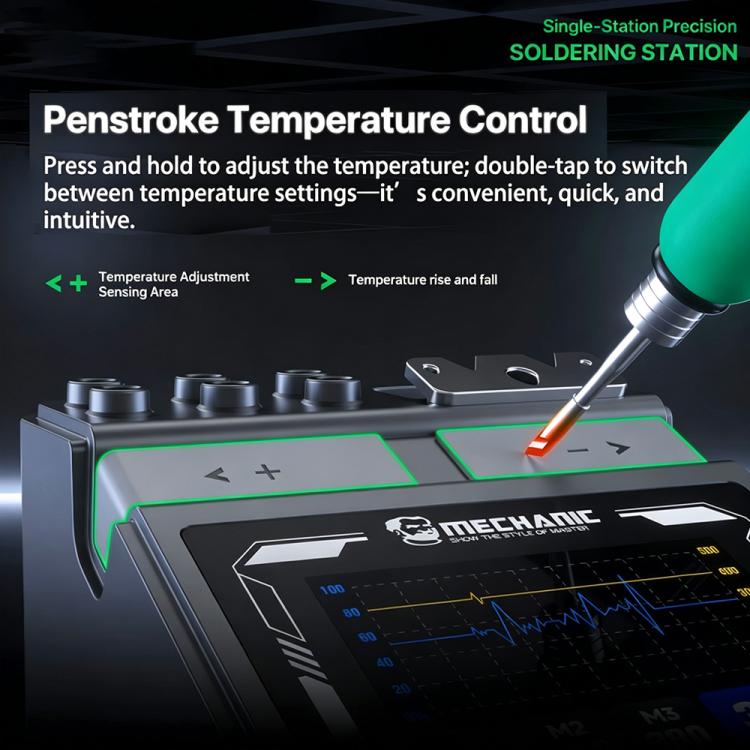 Stazione di saldatura a singola stazione intelligente con controllo della temperatura MECHANIC X120 Ultra, a forma di penna.